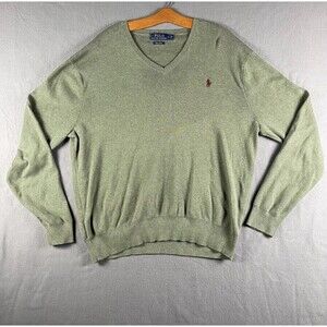 Polo Ralph Lauren Sweater Mens Large Green V Neck Pima Cotton Pony Ivy Style
